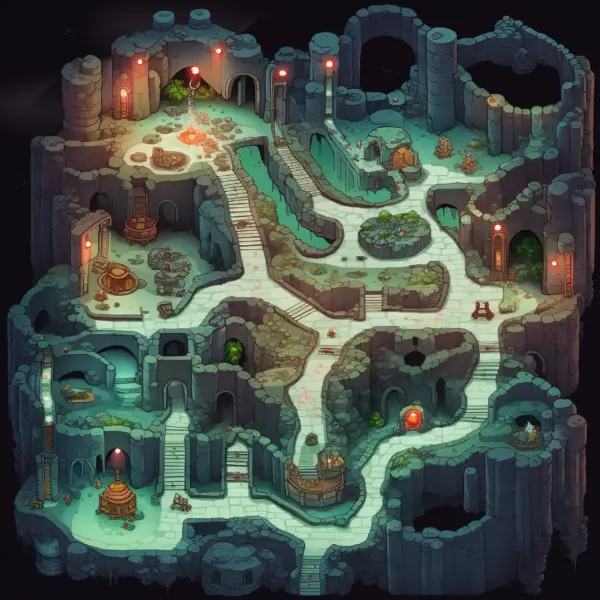 Ia en videojuegos: de npcs a la creación automática de contenidos 3 Ilustración de un mapa de un mundo de videojuegos con caminos y rutas variadas que pretende ilustrar la tecnica de pathfinder