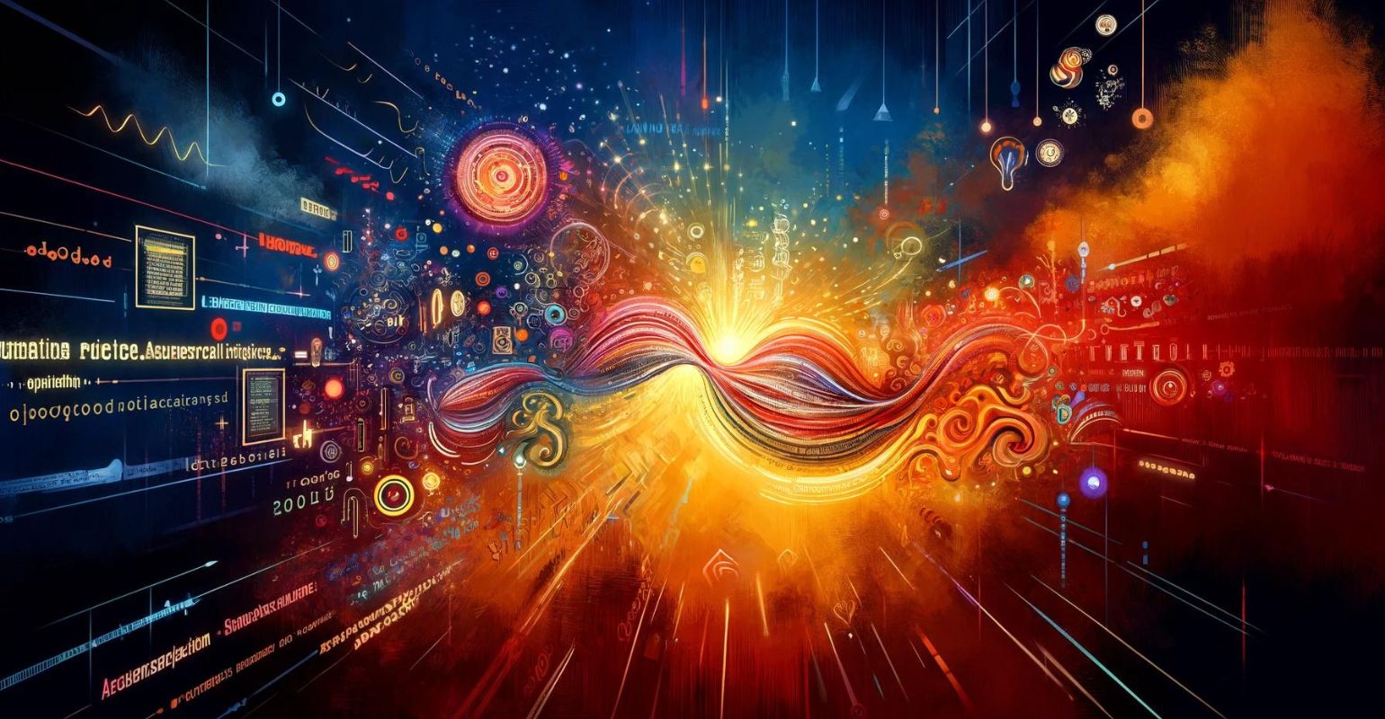 Imagen creadapor Dall.e al solicitarle ilustrar una imagen que transmita la confluencia entre lenguaje natural e IA