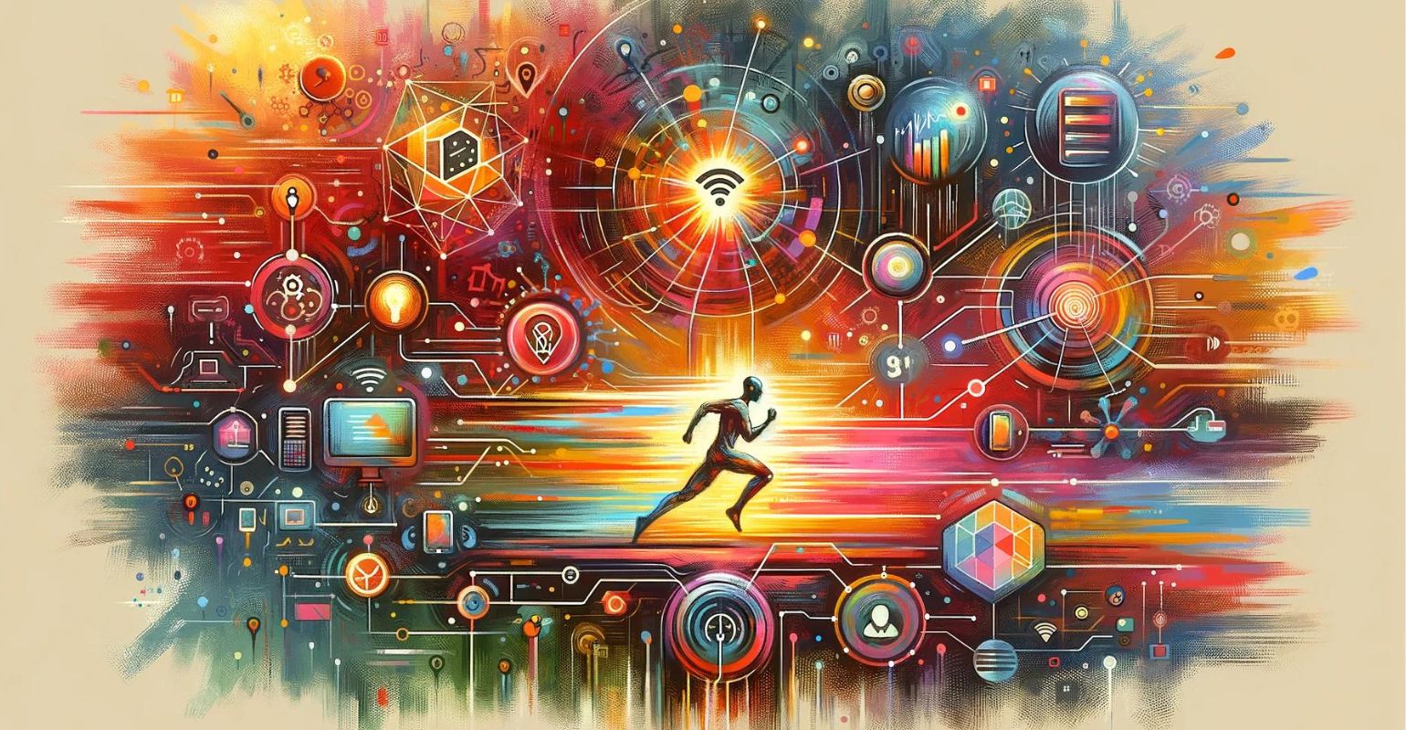 imagen ilustrada por Dalle que muestra la relaci&oacute;n entre el IoT y la IA