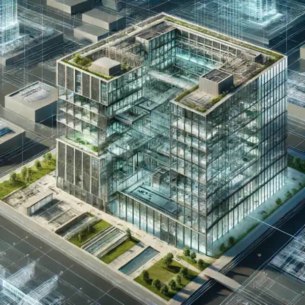 Descubre cómo la inteligencia artificial está revolucionando la creación de imágenes y cambiando el futuro del arte 4 Imagen generada por dall. E que ilustra un gemelo digital de un diseño arquitectonico